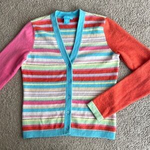 White + Warren Multicolor Striped Button Up Cashmere Sweater Cardigan